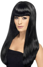 Women's Long Black Babelicious Wig with Fringe Main Image