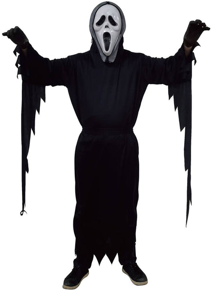 Mens Black Hooded Halloween Costume Robe - Front View