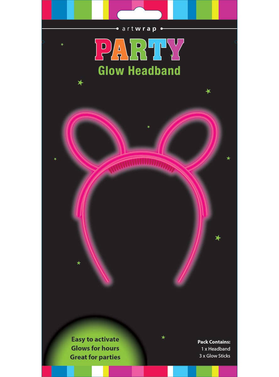 Image of Pink Glow in the Dark Bear Ears Glow Stick Headband
