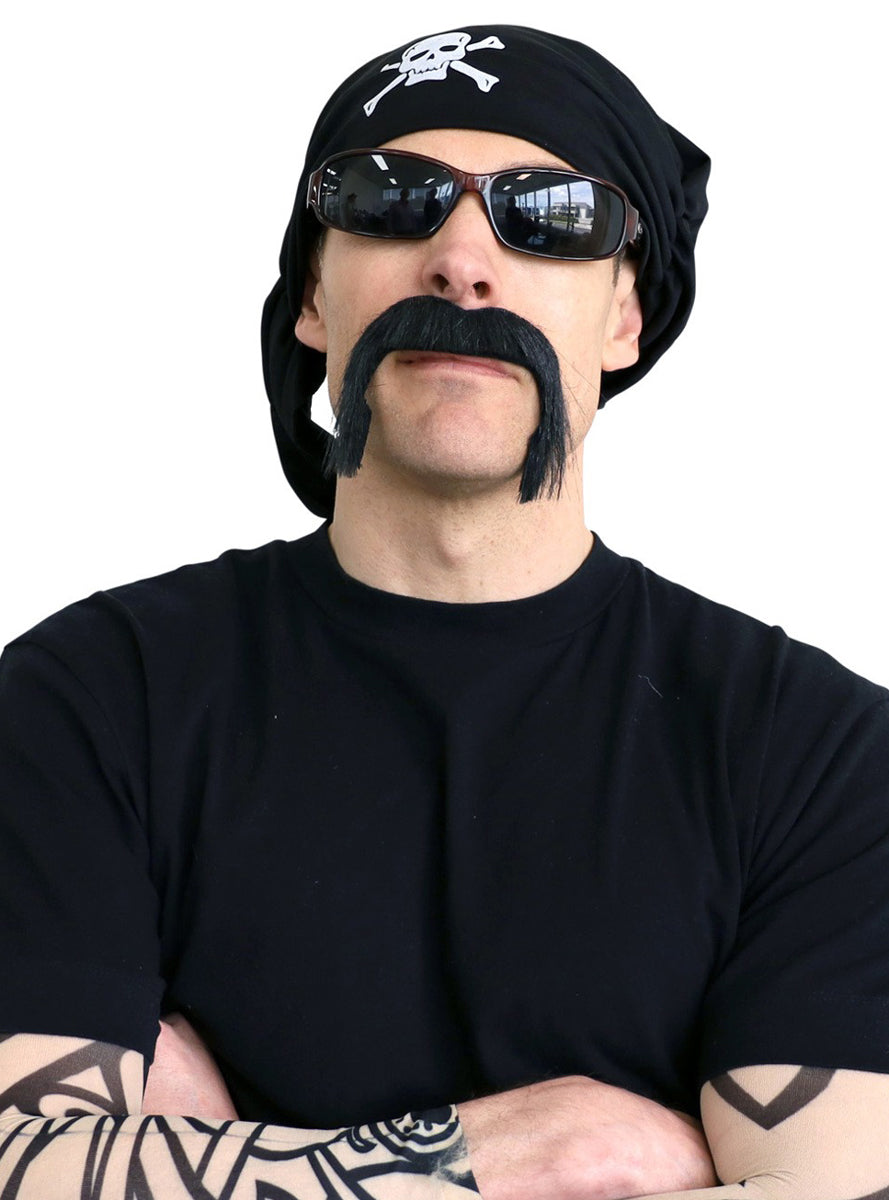 Novelty Stick On Big Black Handlebar Costume Moustache - Biker Image 