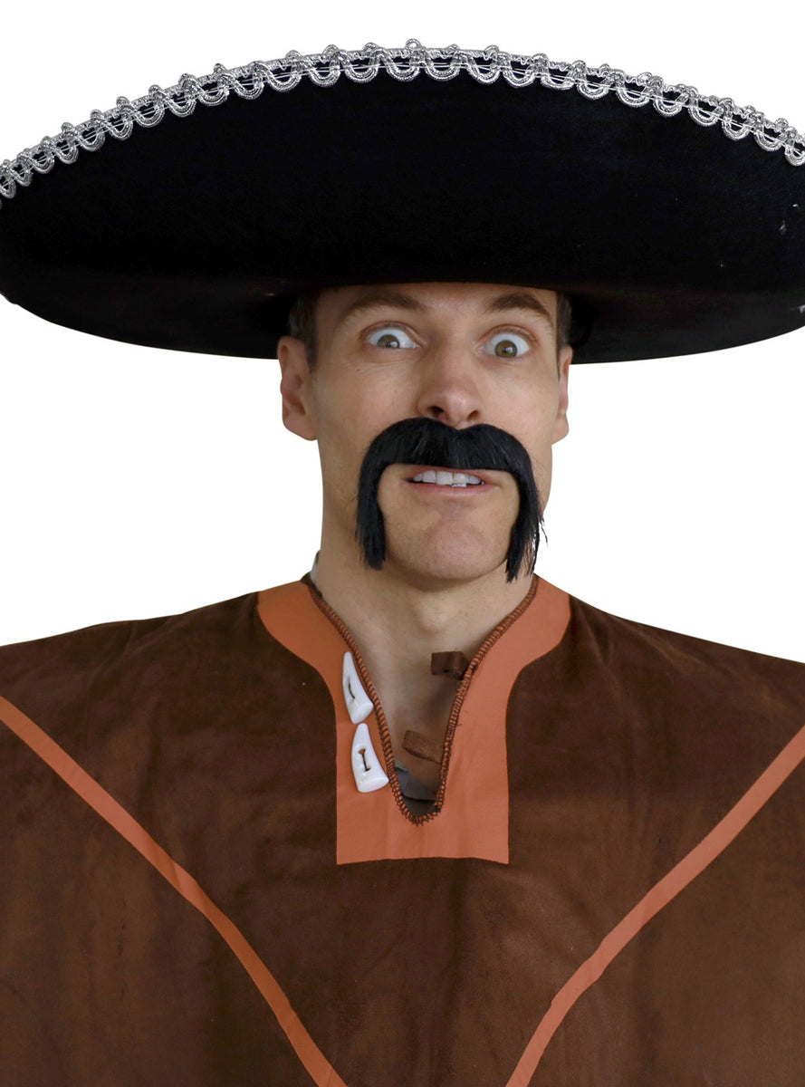 Novelty Stick On Big Black Handlebar Costume Moustache - Mexican Image 