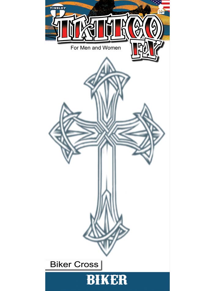 Image of Biker Cross Temporary Tattoo Costume Accessory