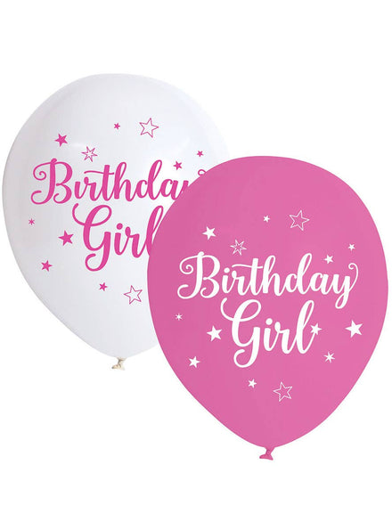 Image of Birthday Girl Pink and White 10 Pack 30cm Latex Balloons