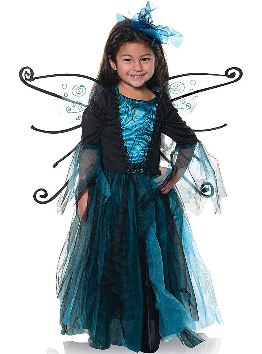 Image of Spider Fairy Girls Black and Blue Halloween Costume - Main Image