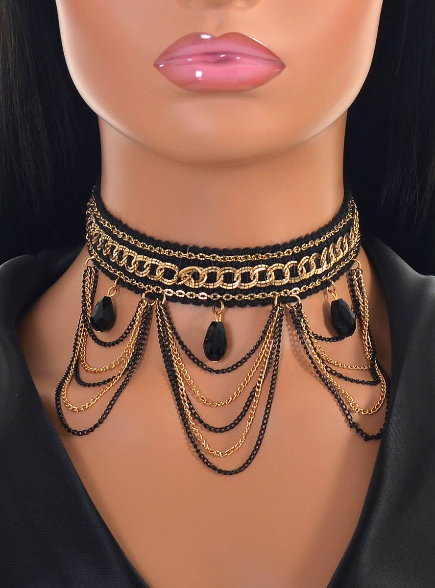 Image of Gothic Black and Gold Chain Halloween Costume Choker - Close Image