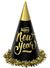 Image of Happy New Year 4 Pack Of Black And Gold Party Hats