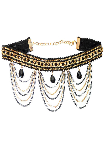 Image of Gothic Black and Gold Chain Halloween Costume Choker - Main Image