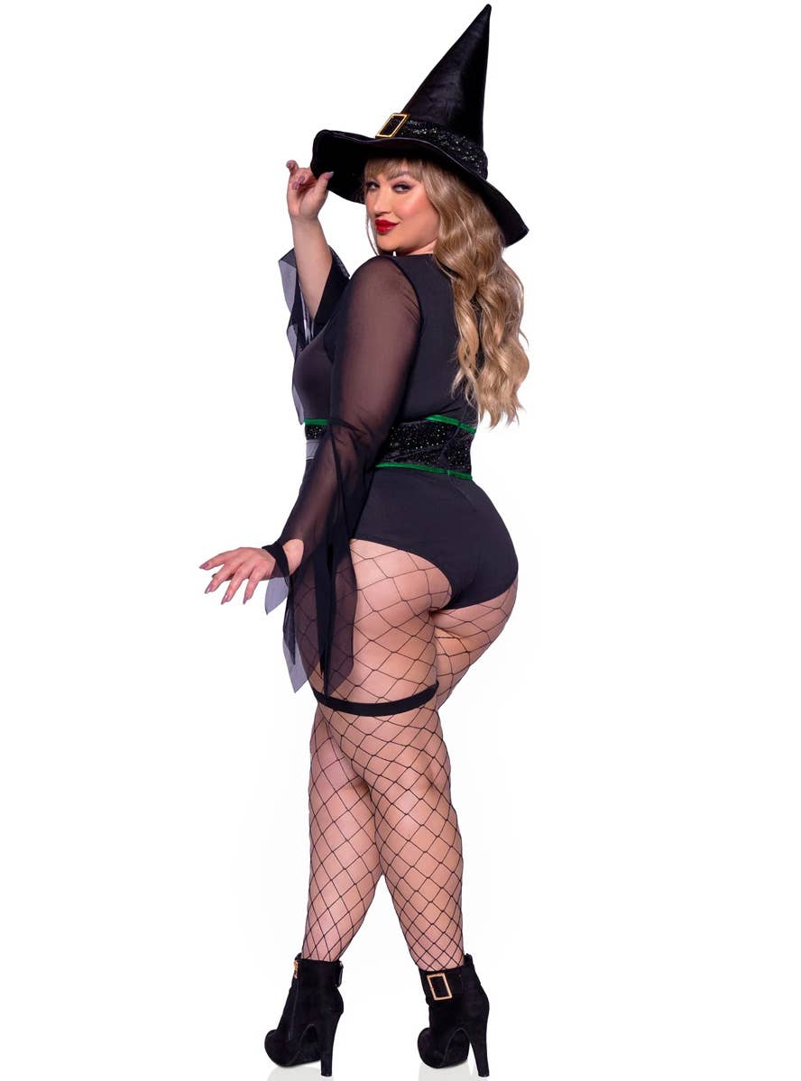 Image of Broomstick Babe Plus Size Women's Sexy Witch Costume - Back View