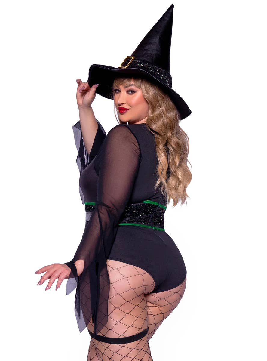 Image of Broomstick Babe Plus Size Women's Sexy Witch Costume - Close Back View