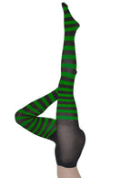Image Of Full Length Black and Green Striped Women's Stockings