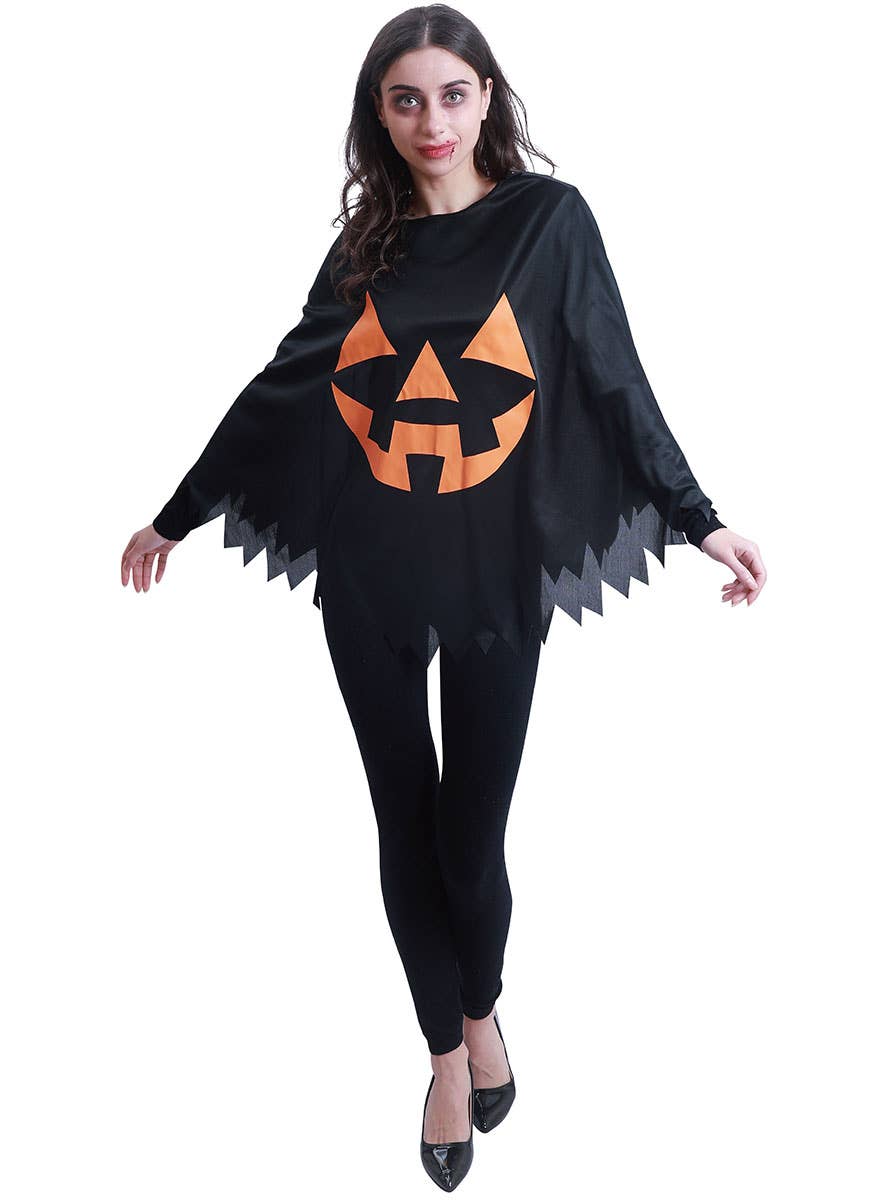 Image of Jack O Lantern Print Women's Halloween Costume Poncho - Front Image