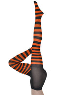 Image Of Full Length Black and Orange Striped Women's Stockings