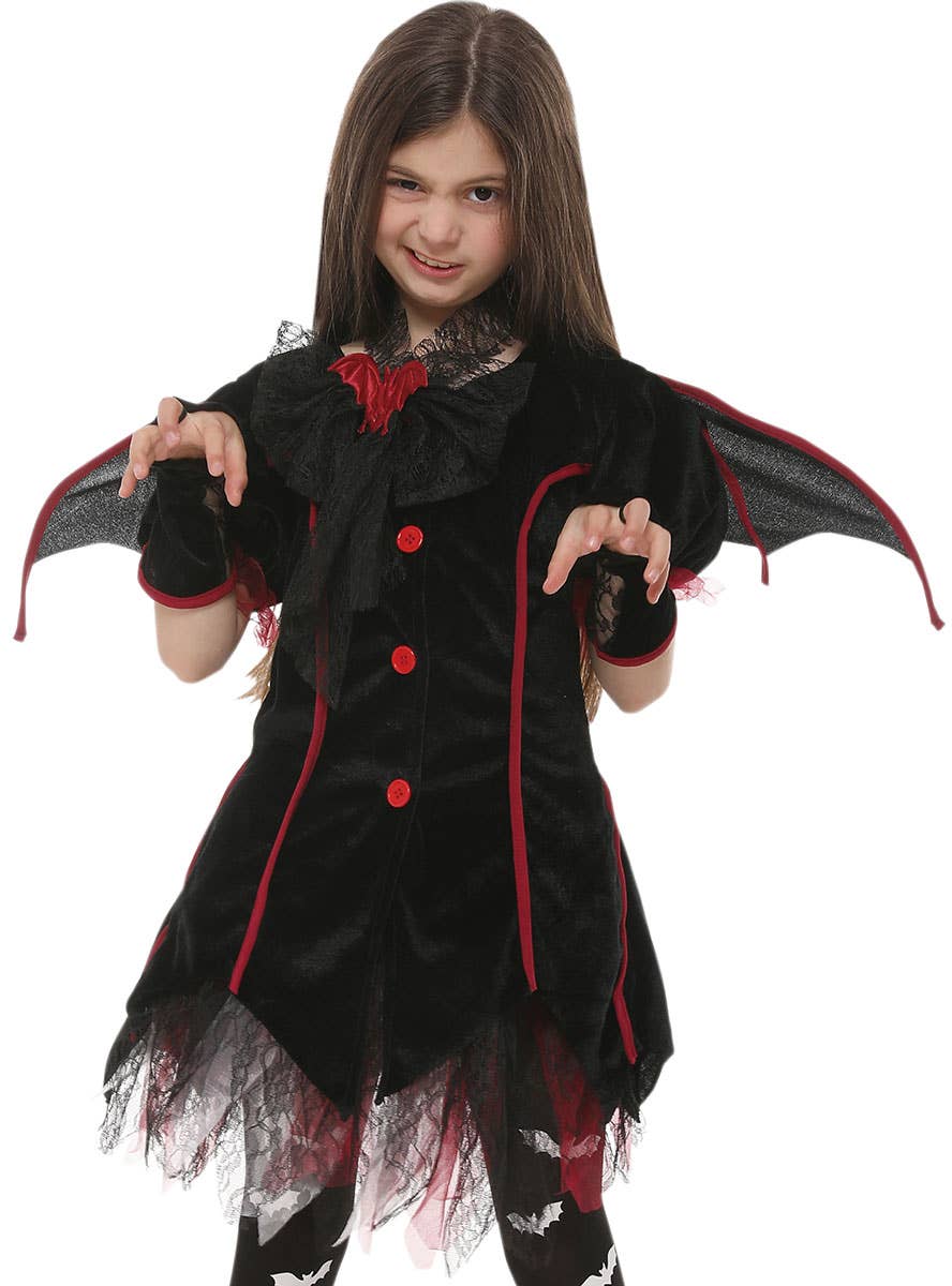 Girls Gothic Black Bad Fairy Halloween Costume - Close Image