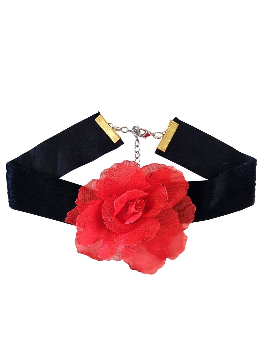Image of Gothic Black and Red Rose Vampire Choker Halloween Accessory - Main Image