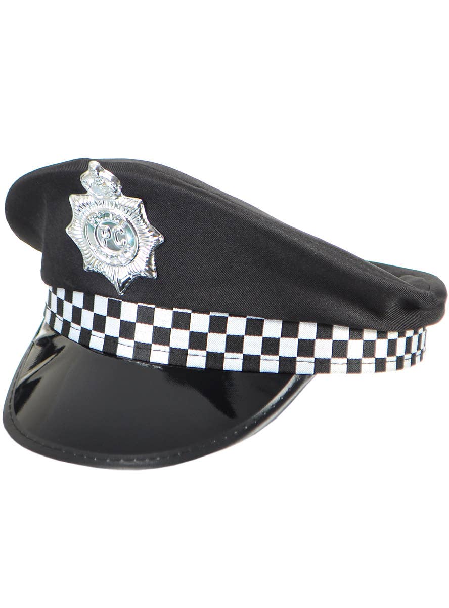 Image of Chequered Black and White Police Costume Hat - Side View