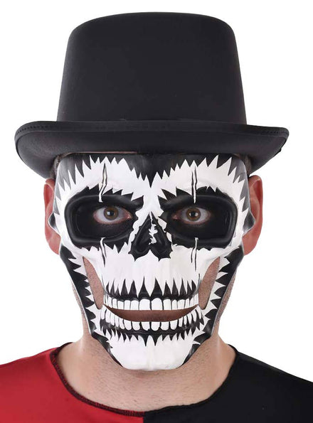 Image of Deluxe Black and White Skull Halloween Costume Mask - Main View