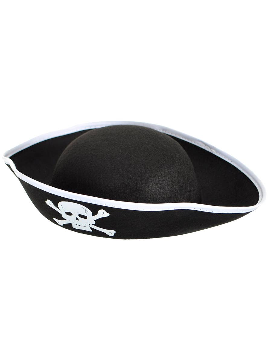 Image of Skull and Crossbones Black and White Pirate Costume Hat - Side View