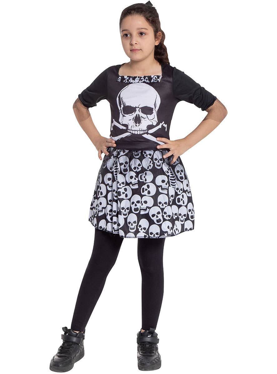 Image of Skully Black and White Girls Halloween Costume - Alternate Image