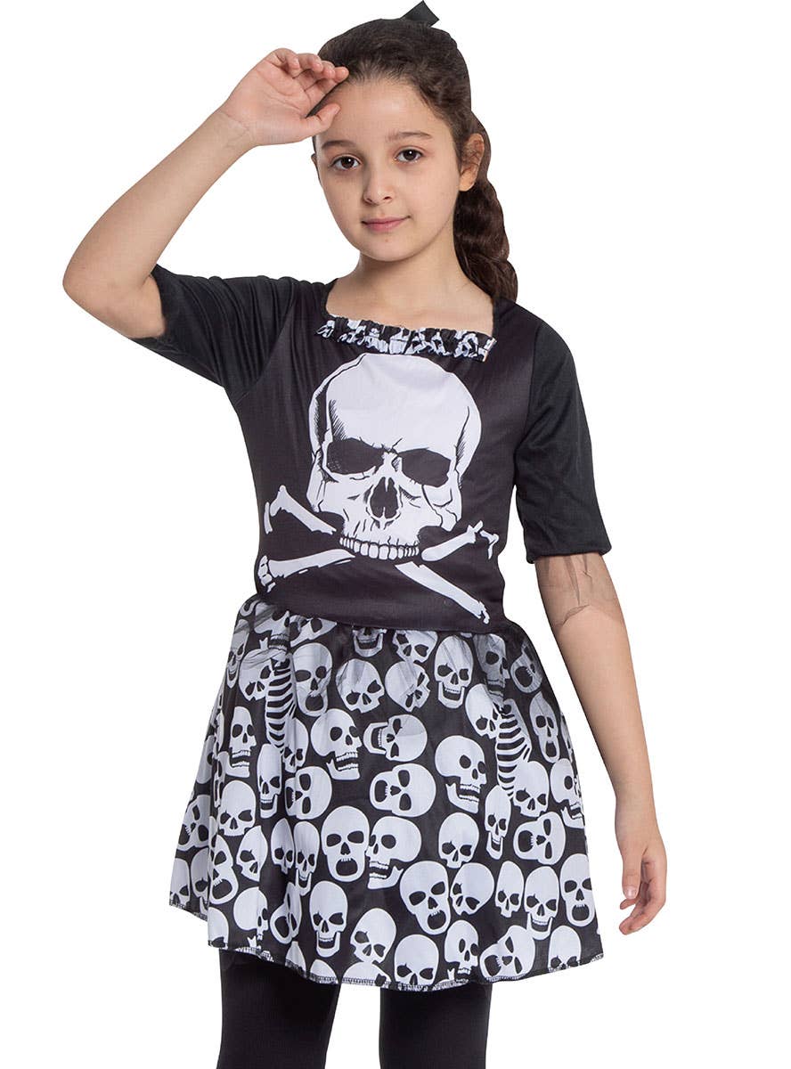 Image of Skully Black and White Girls Halloween Costume - Close Image