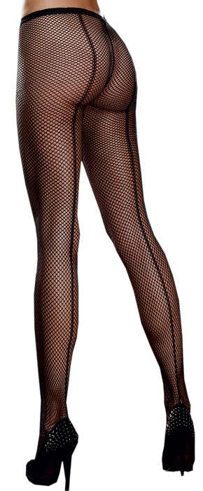 Black Fishnet Women's Pantyhose with Backseam - Alternative View