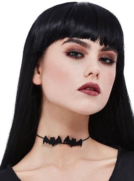 Image of Cute Black Glitter Bats Choker Halloween Costume Accessory