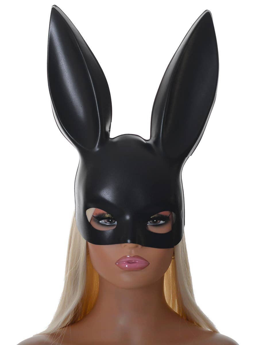 Image of Sultry Black Bunny Half Mask Costume Accessory - Alternate Image