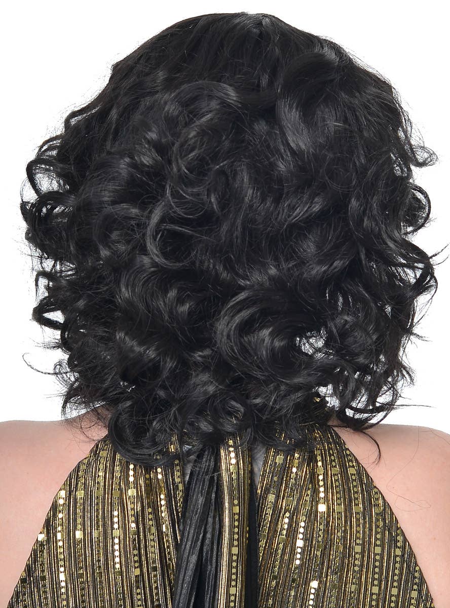 Womens Black 1970s Curly Shag Style Costume Wig - Back Image