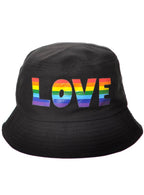 Image of Rainbow Love Print Black Fabric Bucket Hat