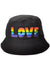 Image of Rainbow Love Print Black Fabric Bucket Hat