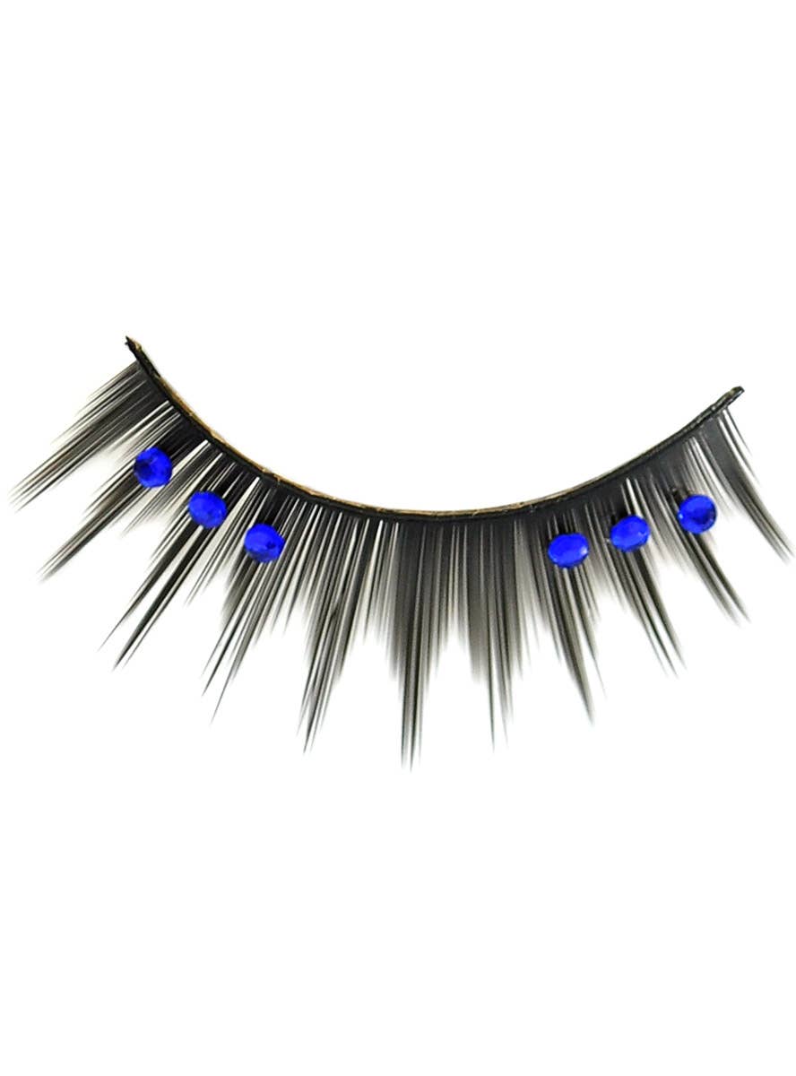 Image of Spiked Black False Eyelashes with Blue Rhinestones - Close Image