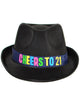 Image of Rainbow Cheers to 21 Black Fedora Costume Hat - Front View