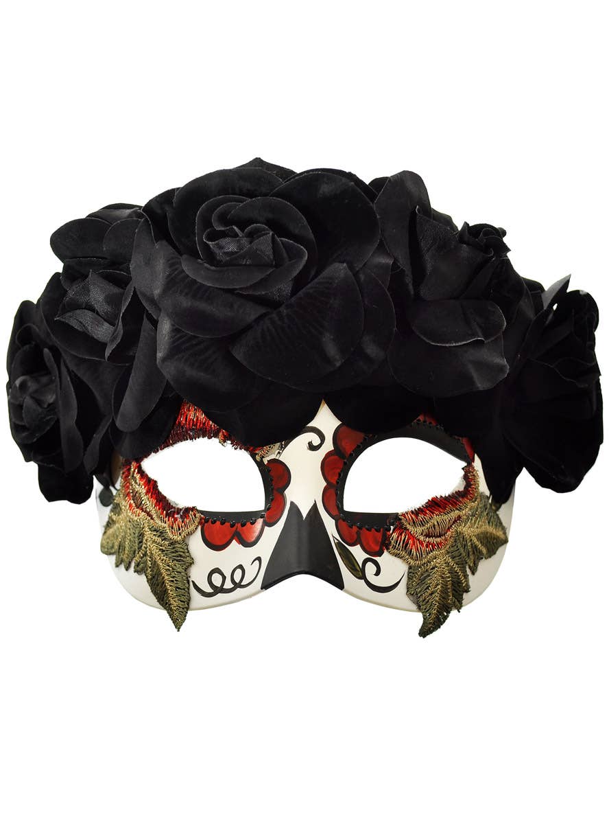 Image of Floral Black Embroidered Women's Sugar Skull Masquerade Mask