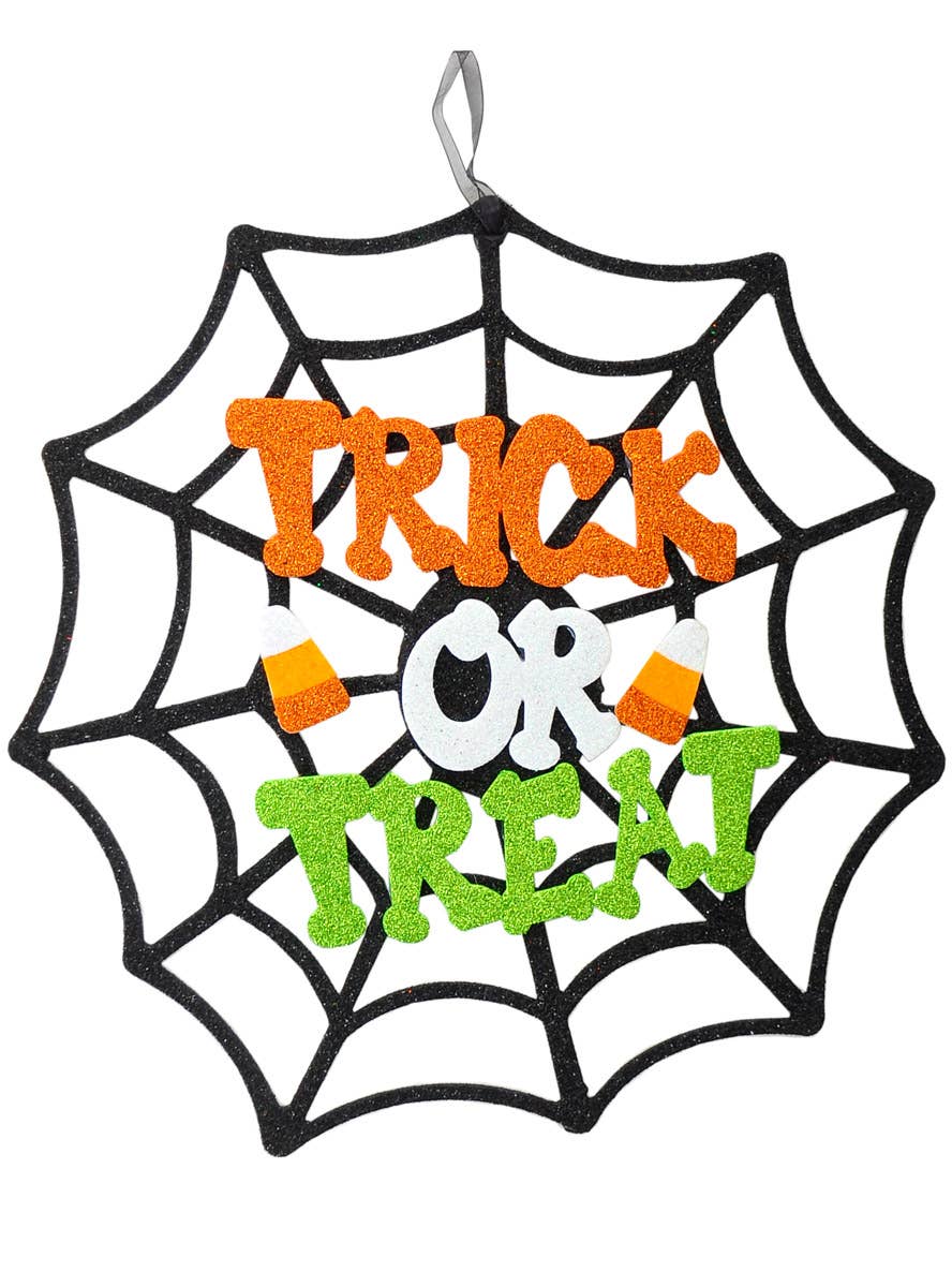 Image of Trick or Treat Child Friendly Glitter Web Hanging Decoration