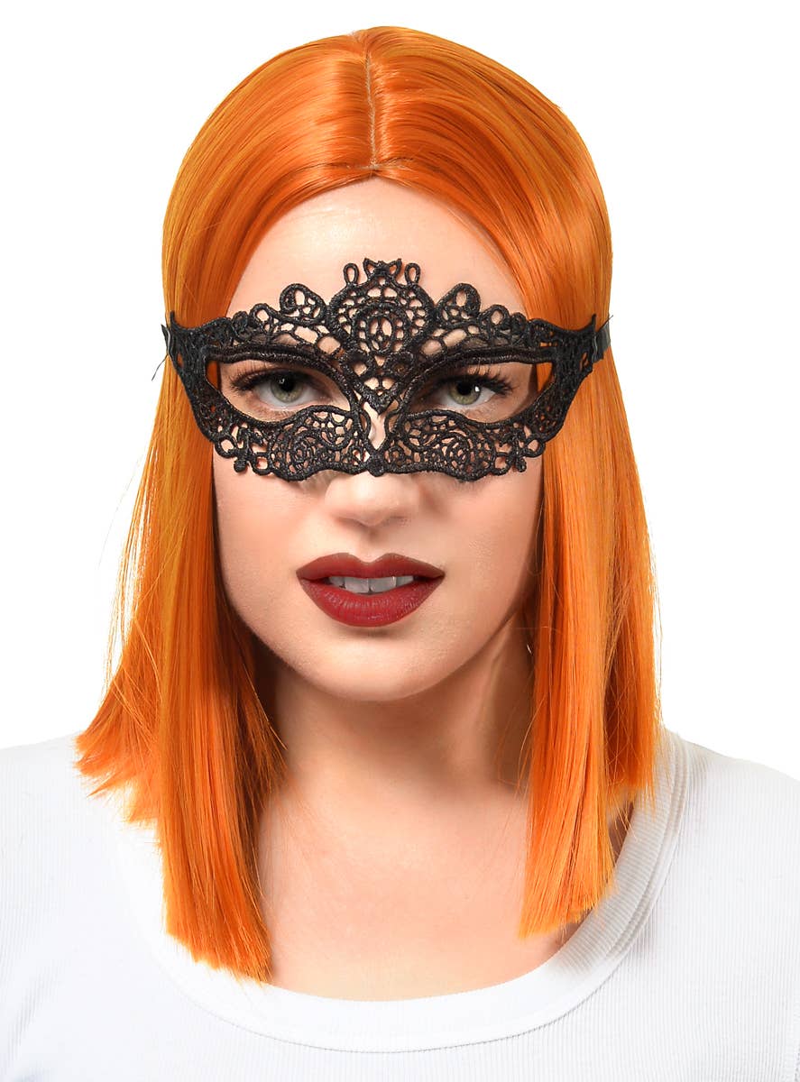 Image of Petite Wide Eye Black Lace Masquerade Mask - Alternate Image 1