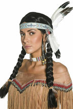 Womens Long Black Plaited American Indian Costume Wig