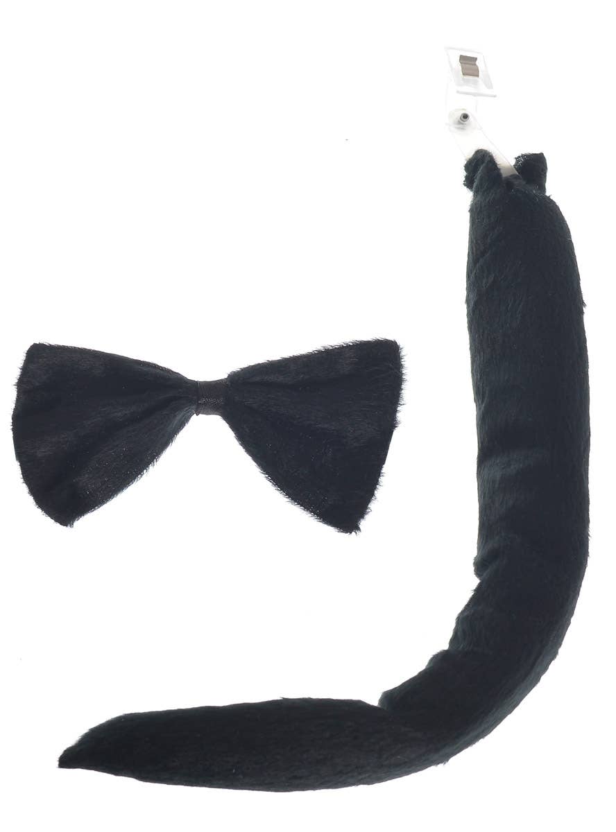 Image of Plush Black Velvet Kitty Cat Tail and Bow Tie Accessory Set - Main Image