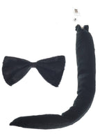 Image of Plush Black Velvet Kitty Cat Tail and Bow Tie Accessory Set - Main Image