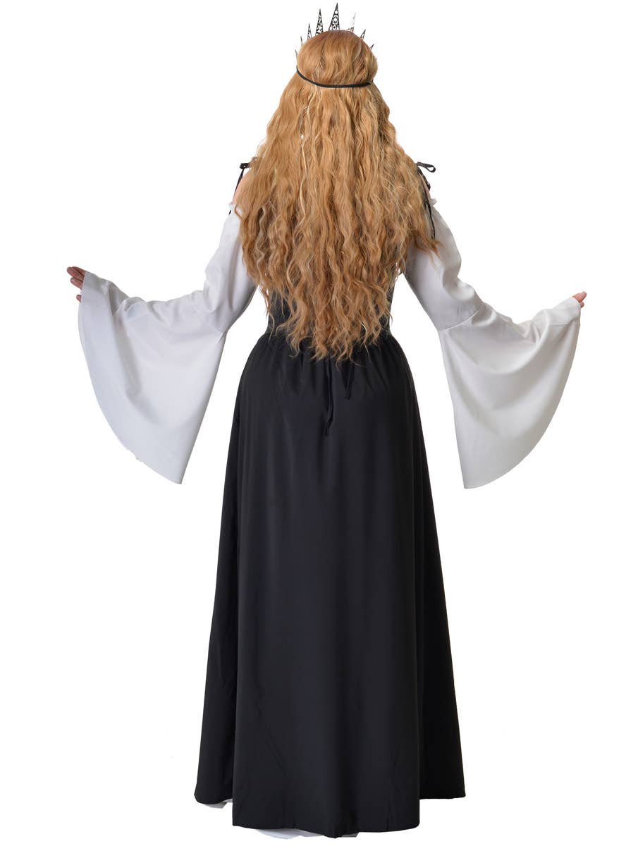 Image of Medieval Black and White Women's Costume Dress - Back View