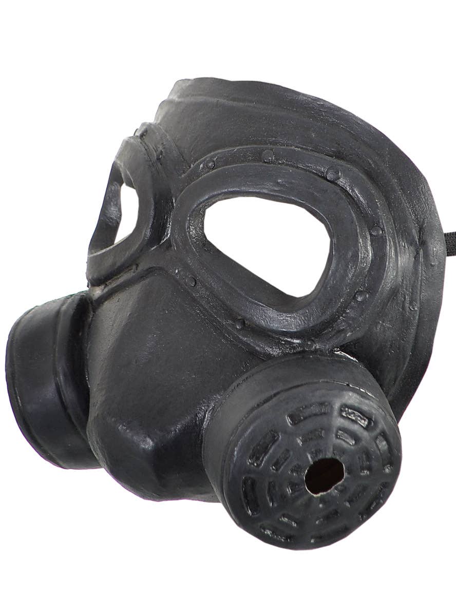 Image of Rubber Latex Black Gas Mask Costume Accessory - Side Image