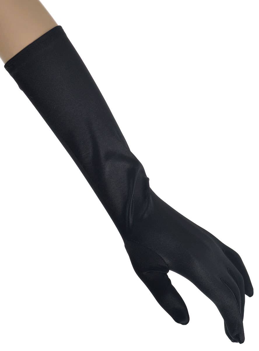 Image of Satin Black Elbow Length Costume Gloves - Main Image
