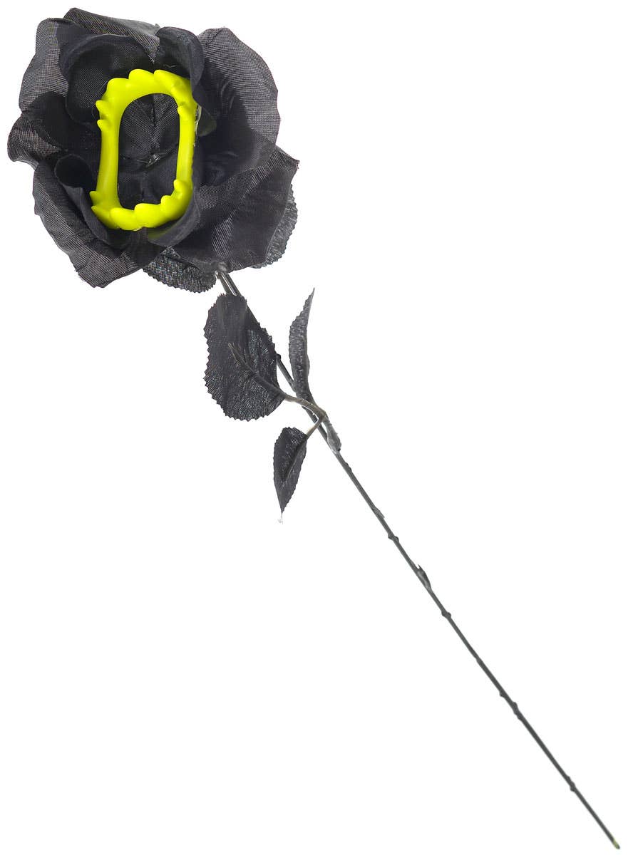 Image of Single Stem Black Rose with Teeth Halloween Accessory