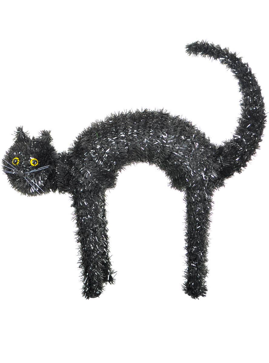 Image of Wire Frame Black Tinsel Scared Cat Halloween Decoration - Alternate Image