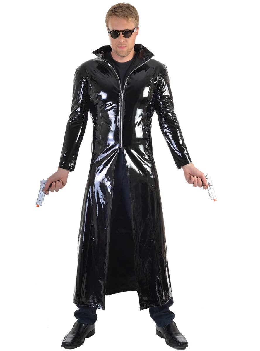 Image of Deluxe Long Black Vinyl Men's Neo Matrix Costume - Main Image