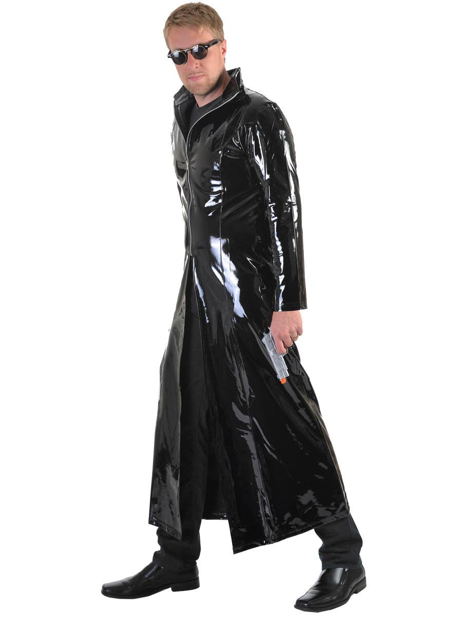 Image of Deluxe Long Black Vinyl Men's Neo Matrix Costume - Alternate Image