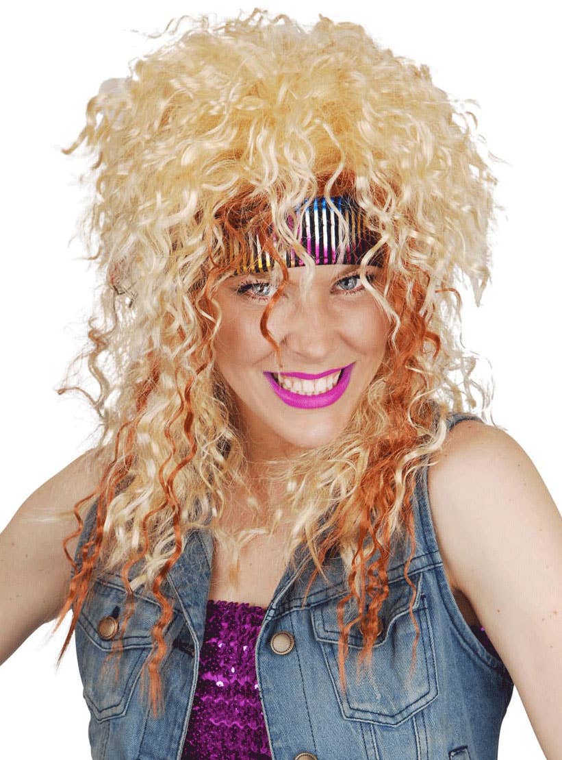 Image of Rocker Womens Blonde 1980s Curly Costume Wig
