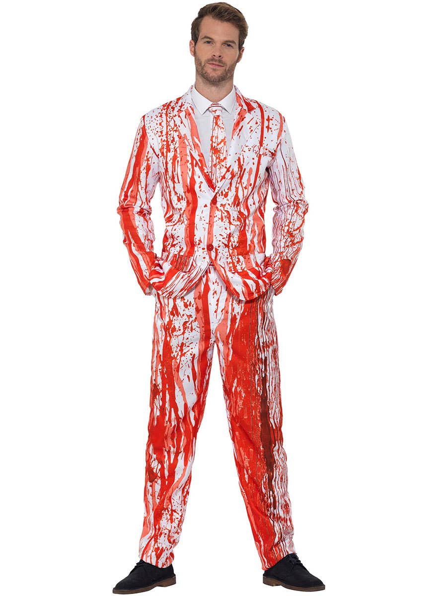 Image of Creepy Blood Drip Men's Stand Out Halloween Suit - Alternate Front View