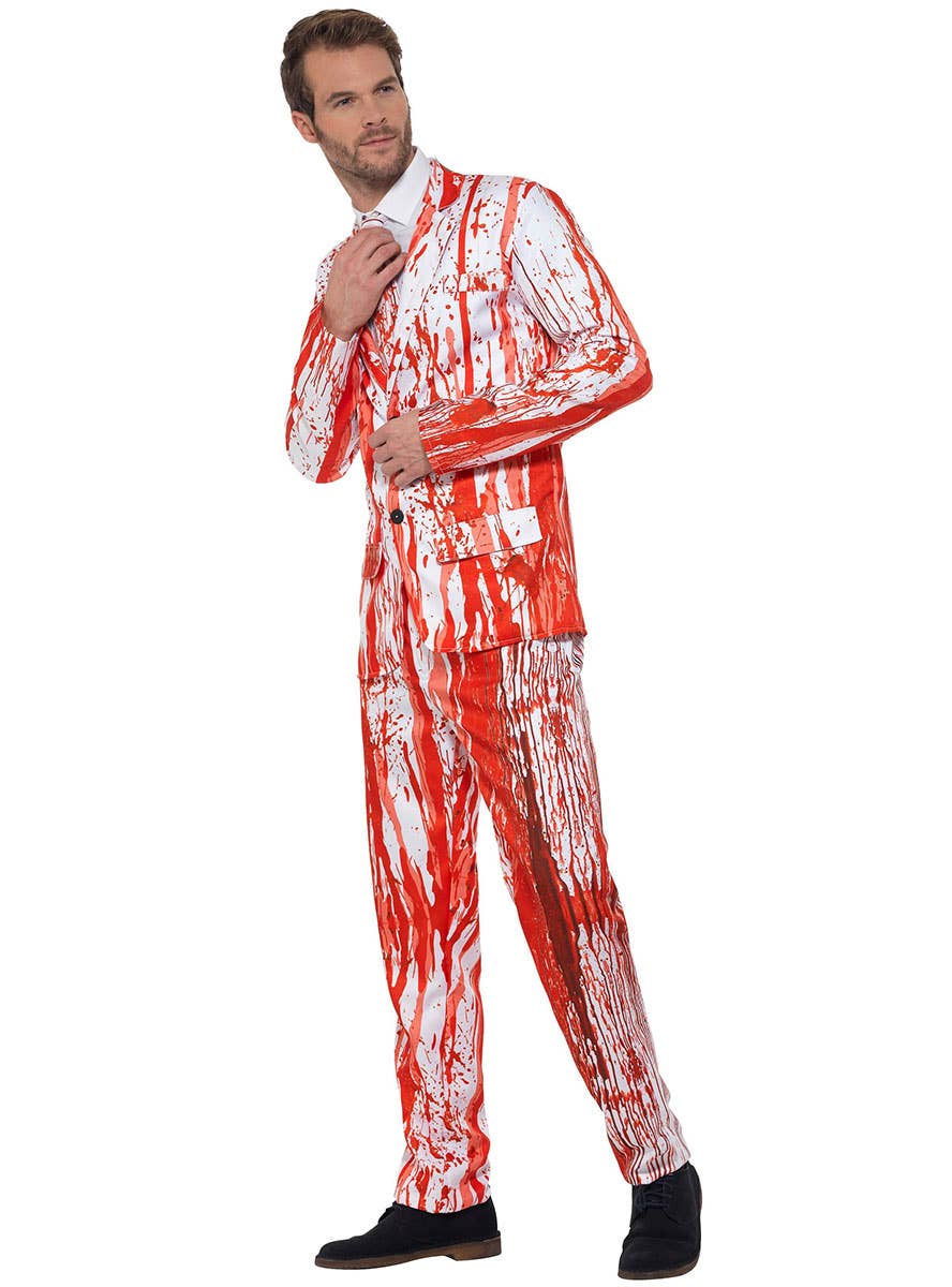 Image of Creepy Blood Drip Men's Stand Out Halloween Suit - Side Front View