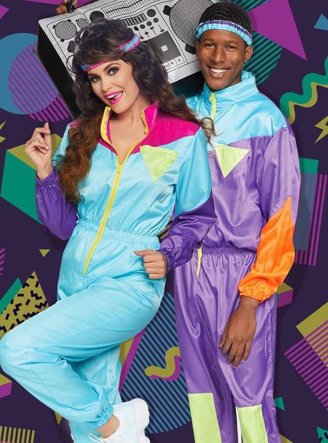 Women's REtro 1980's Blue Shell Suit Tracksuit Fancy Dress Costume View 6