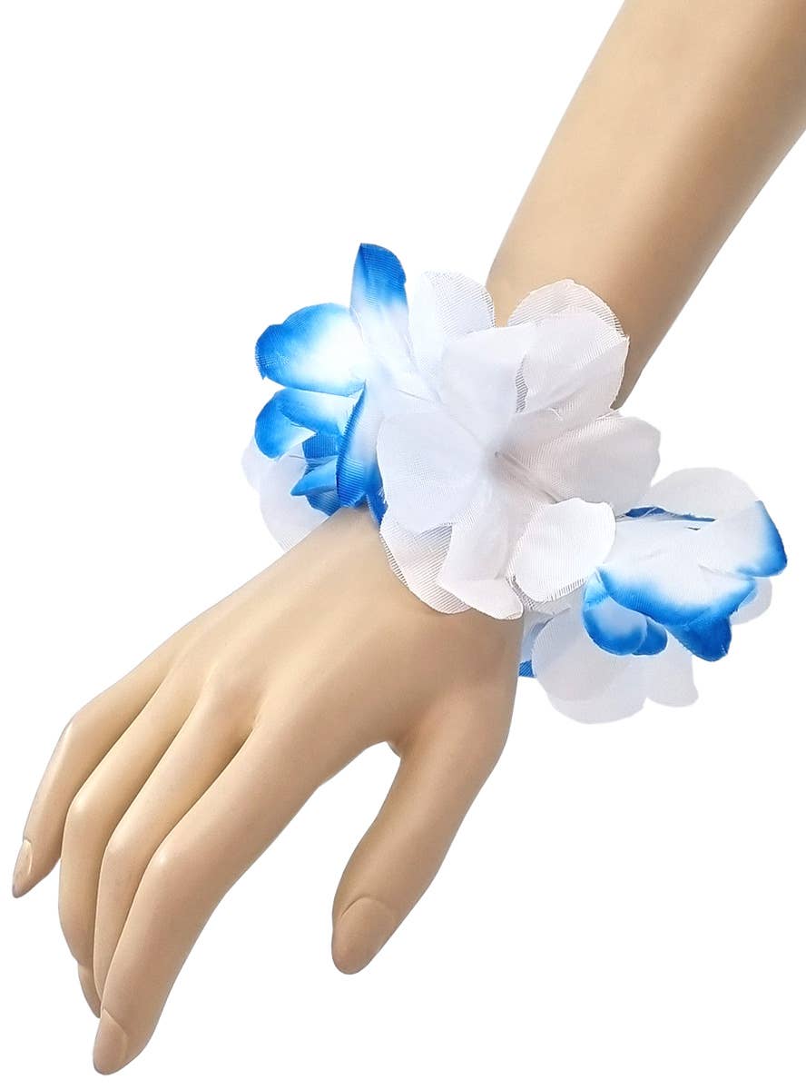 Image of Hawaiian Blue and White Flower Head and Wrist Band Set - Wristband Image