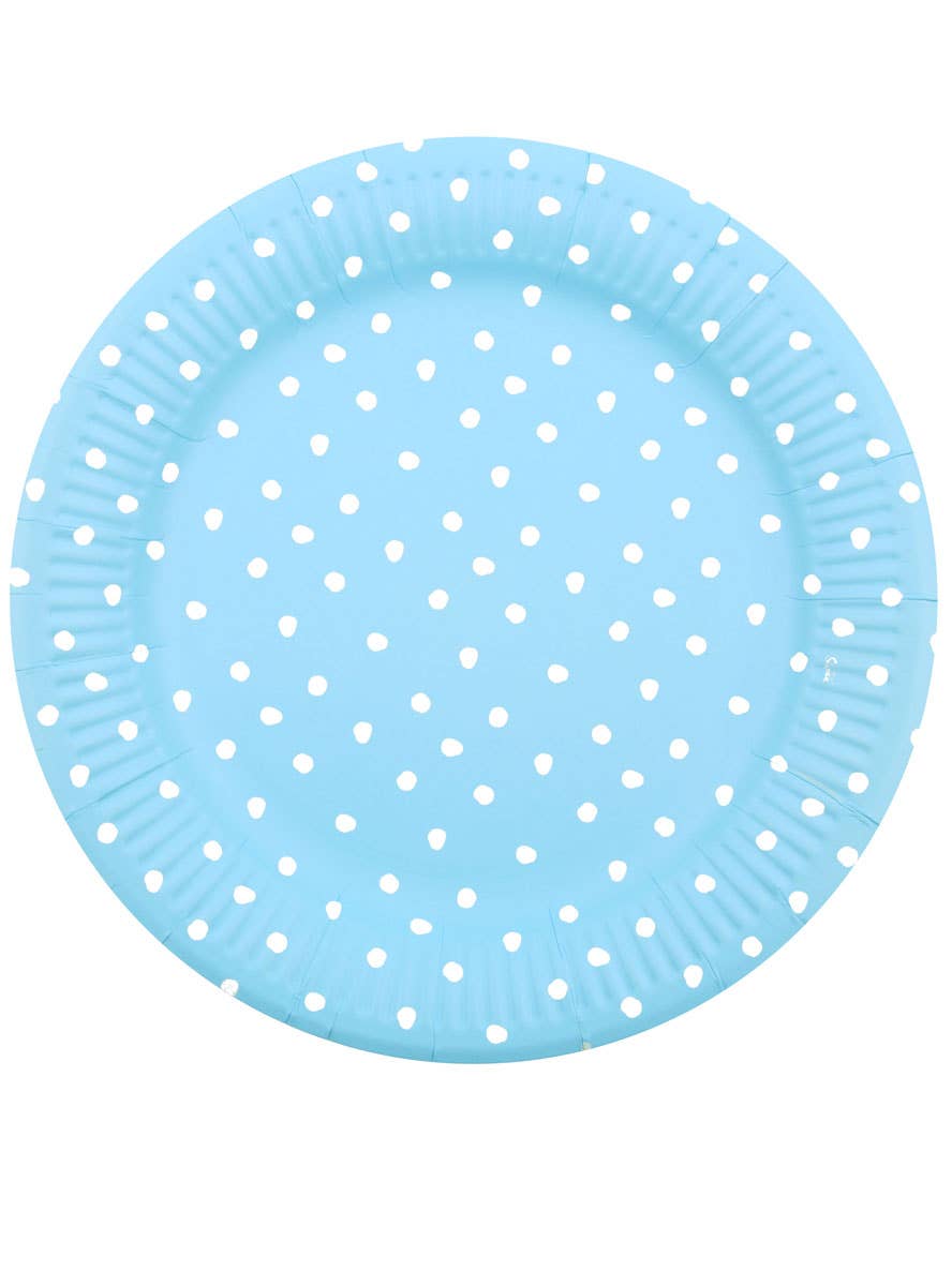 Image of Blue and White Polka Dot 12 Pack 18cm Paper Plates